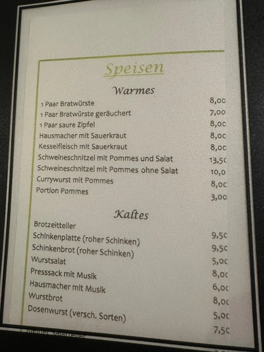 Speisekarte, Gasthaus zur Linde