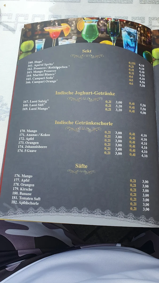 Speisekarte, Restaurant Taj Mahal