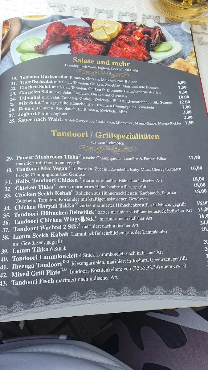 Speisekarte, Restaurant Taj Mahal