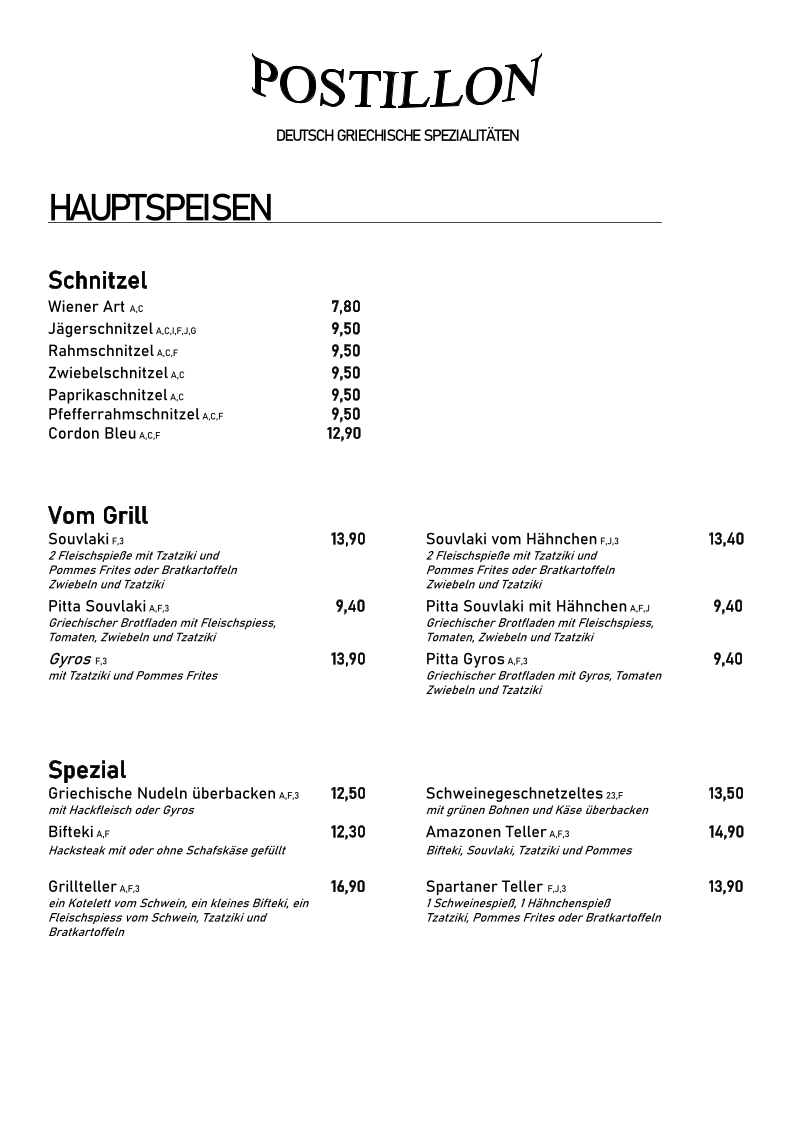 Speisekarte, Postillon