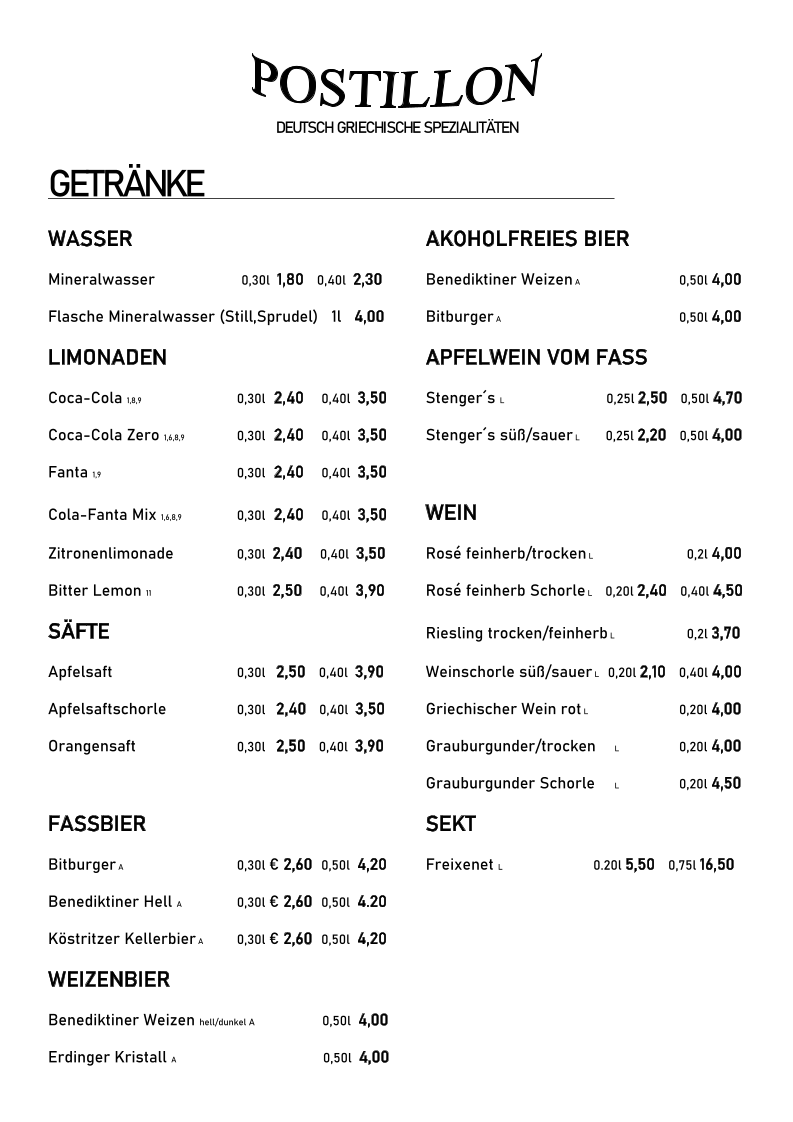 Speisekarte, Postillon