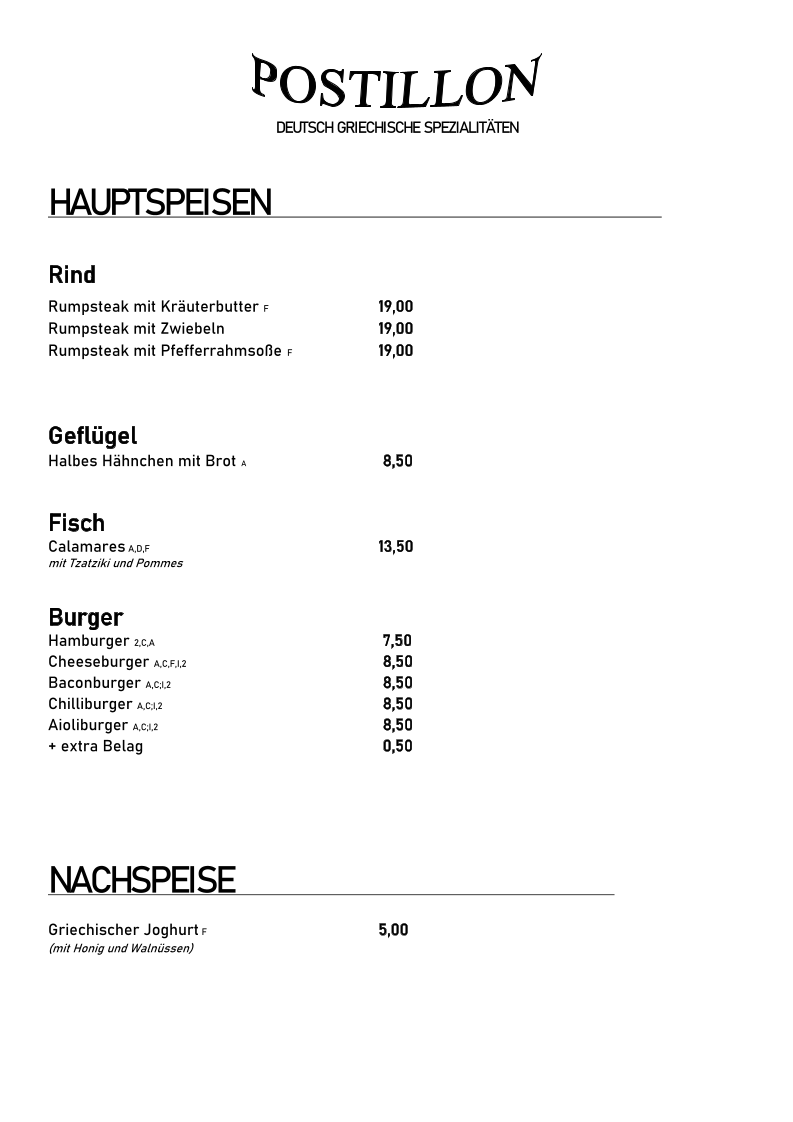 Speisekarte, Postillon