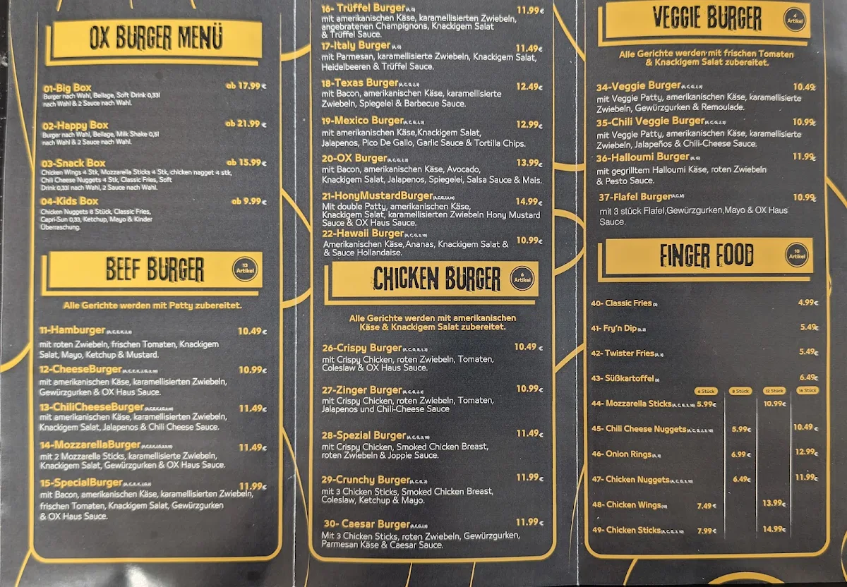 Speisekarte, OX BURGER