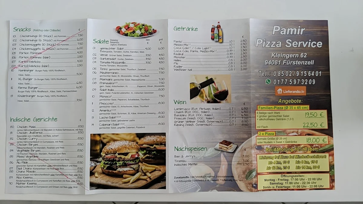 Speisekarte, Iso Pamir Pizza Service Passau
