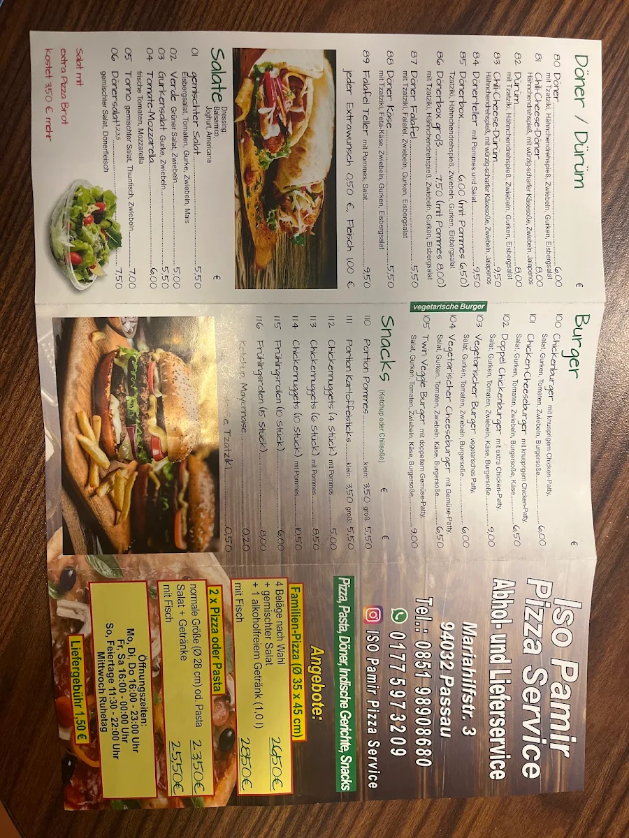 Speisekarte, Iso Pamir Pizza Service Passau