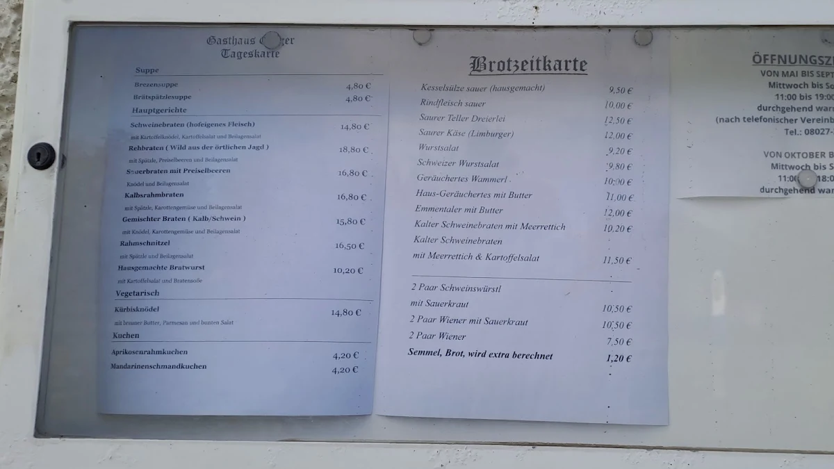 Speisekarte, Gasthaus Geiger