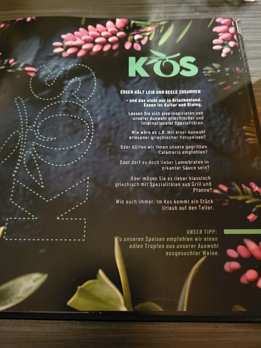 Speisekarte, Restaurant KOS