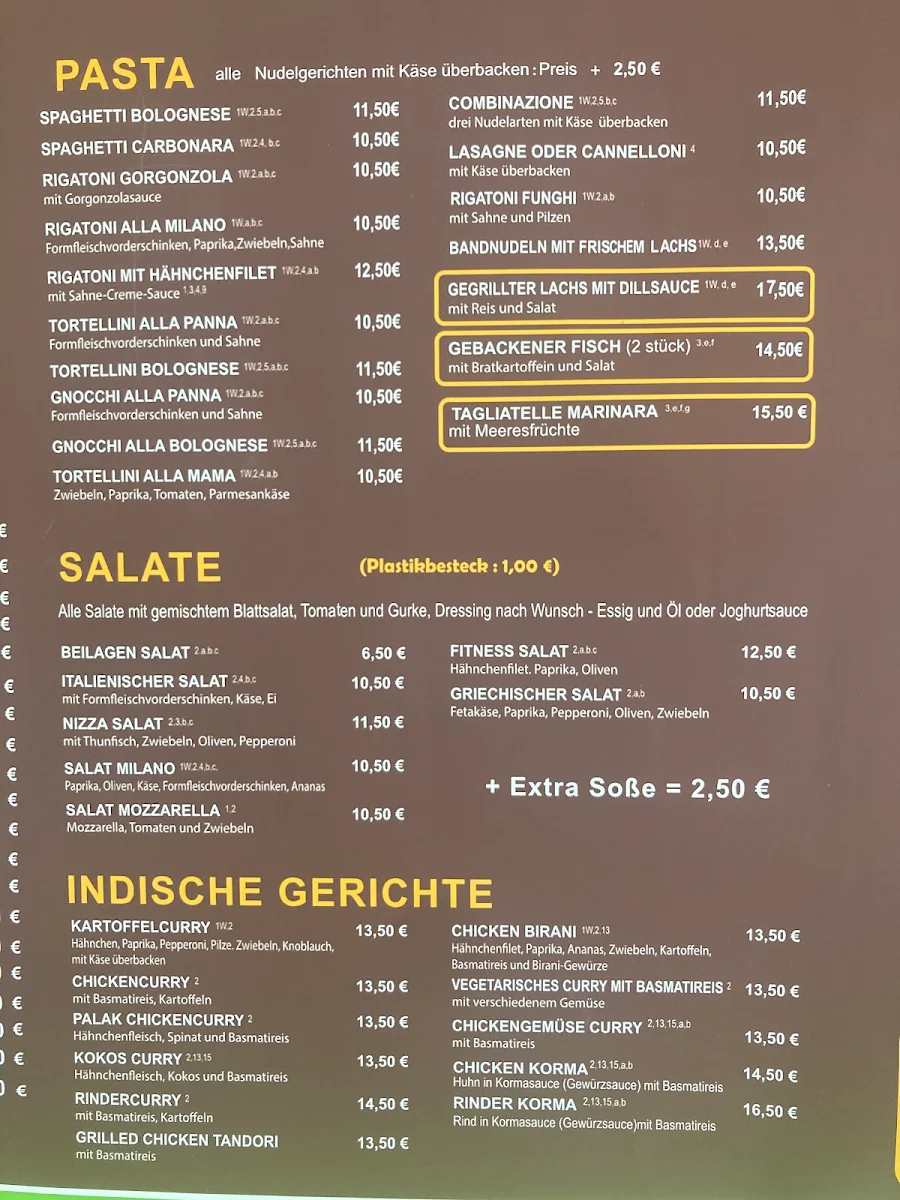 Speisekarte, Pizzeria Milano Heimservice Pirmasens