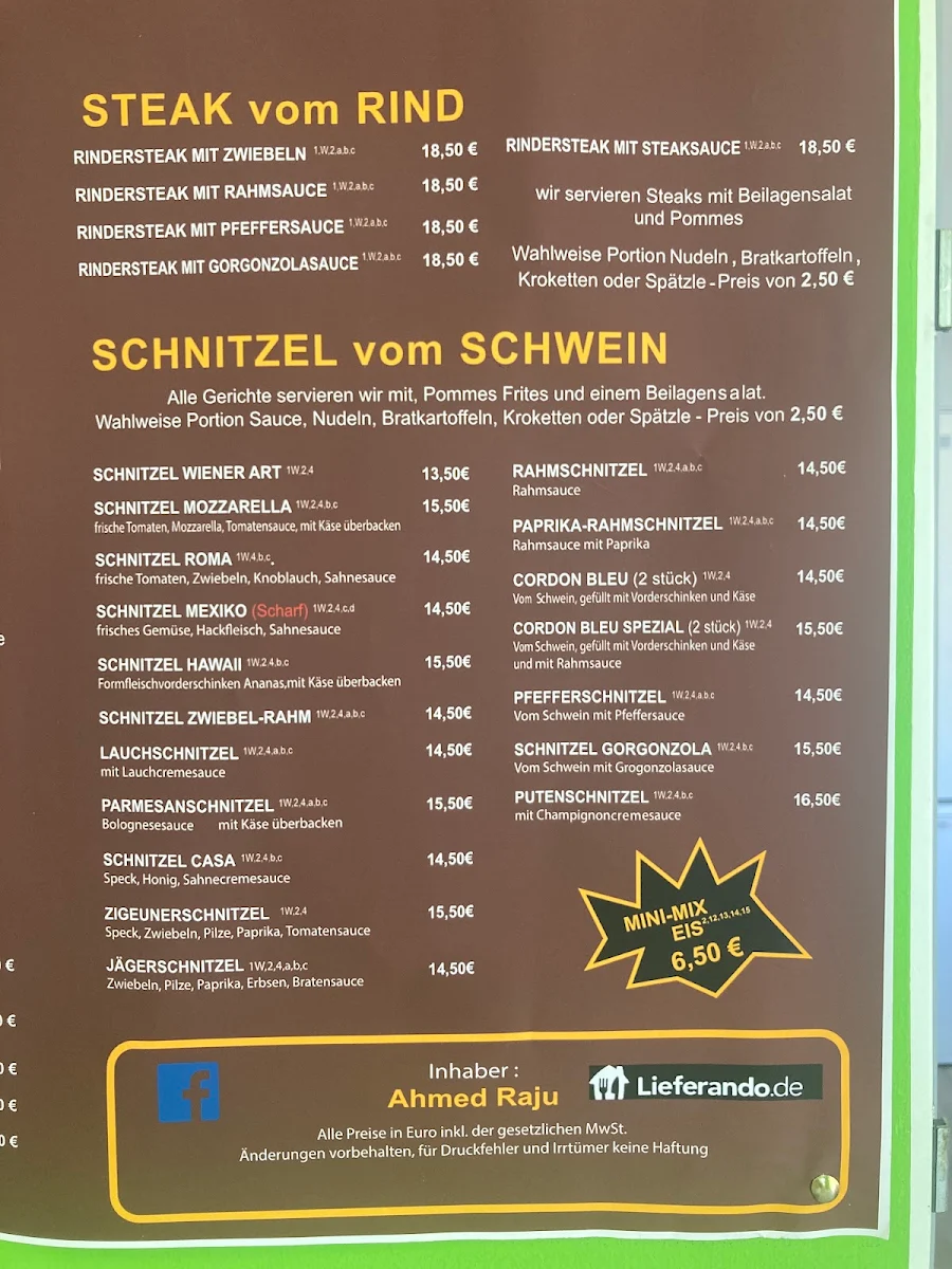 Speisekarte, Pizzeria Milano Heimservice Pirmasens
