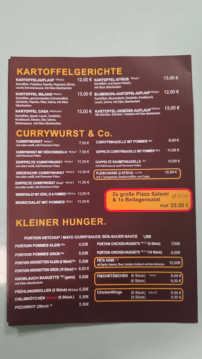 Speisekarte, Pizzeria Milano Heimservice Pirmasens