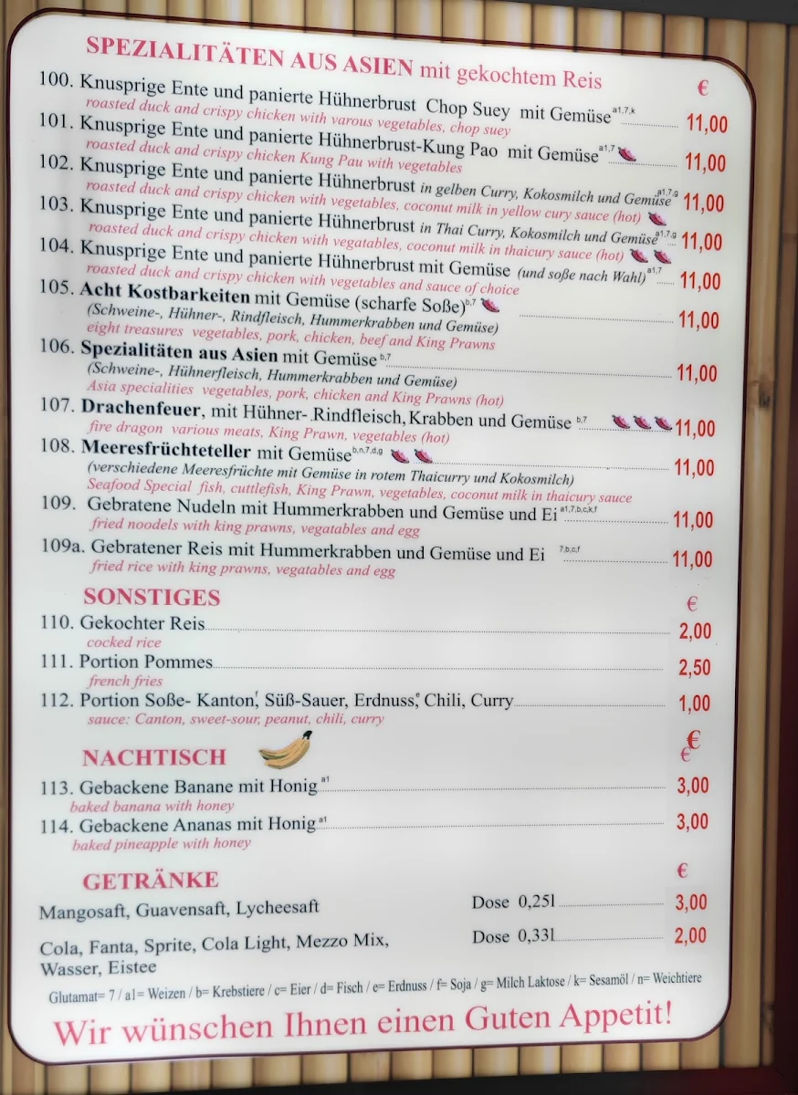 Speisekarte, Asia Wok