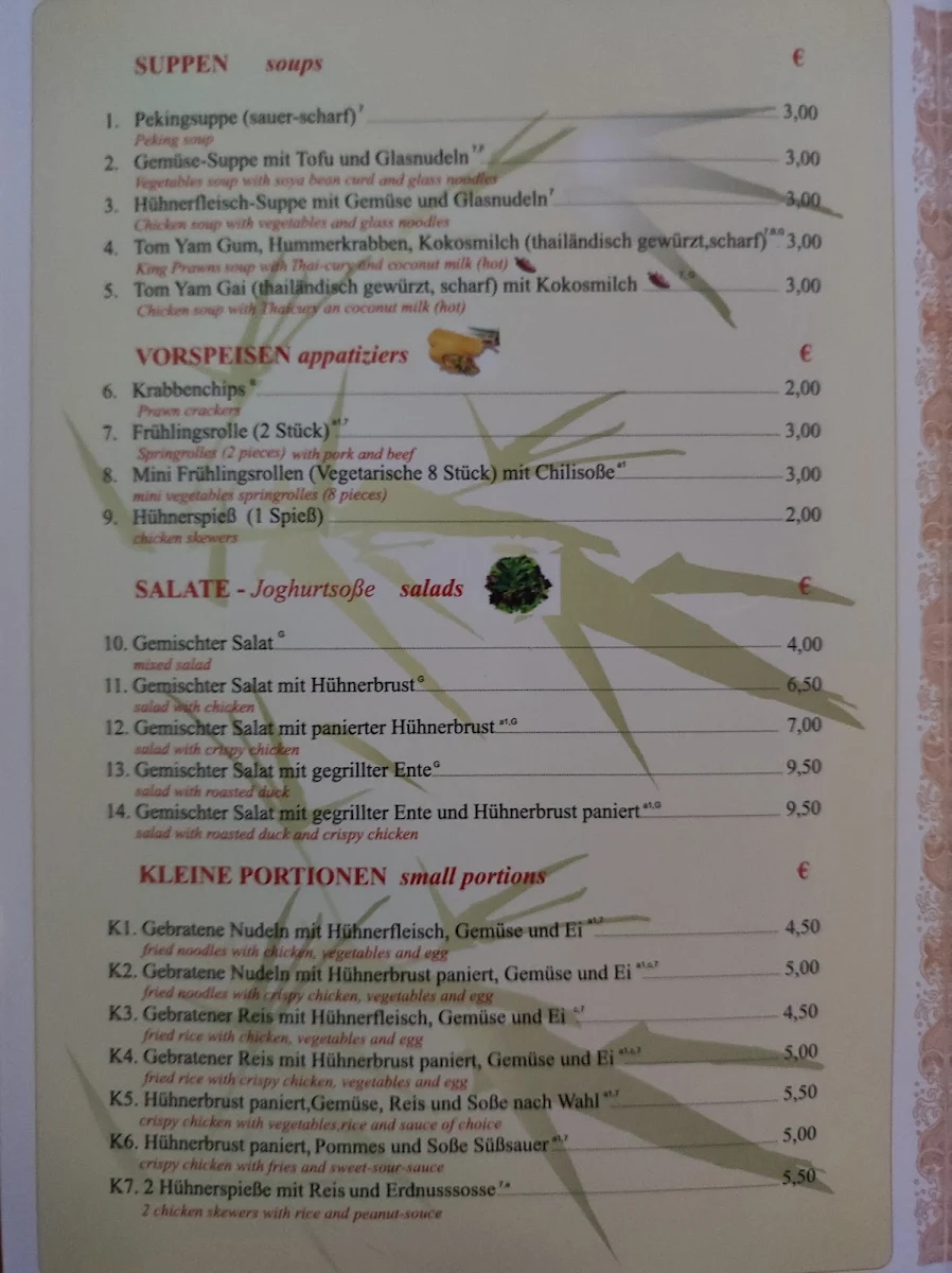 Speisekarte, Asia Wok