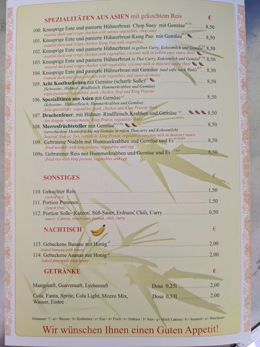 Speisekarte, Asia Wok