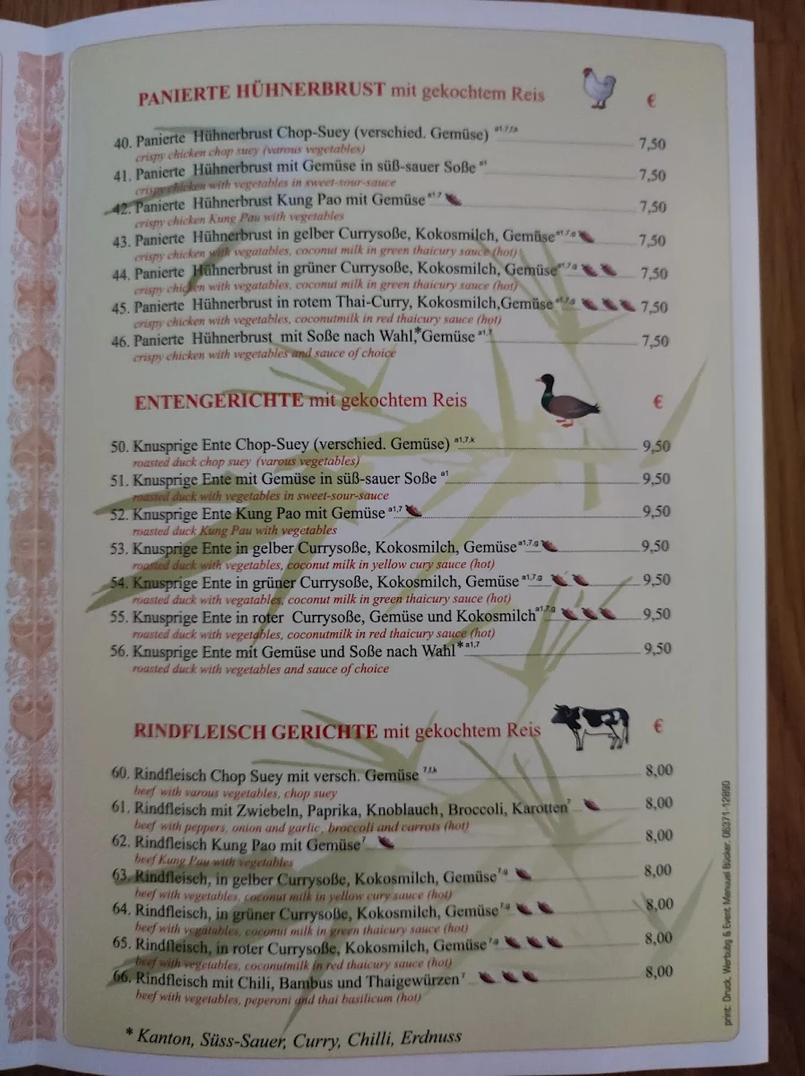 Speisekarte, Asia Wok