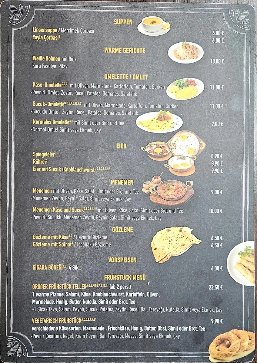 Speisekarte, Kross Back Cafe