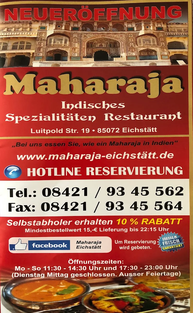 Speisekarte, Maharaja Eichstätt