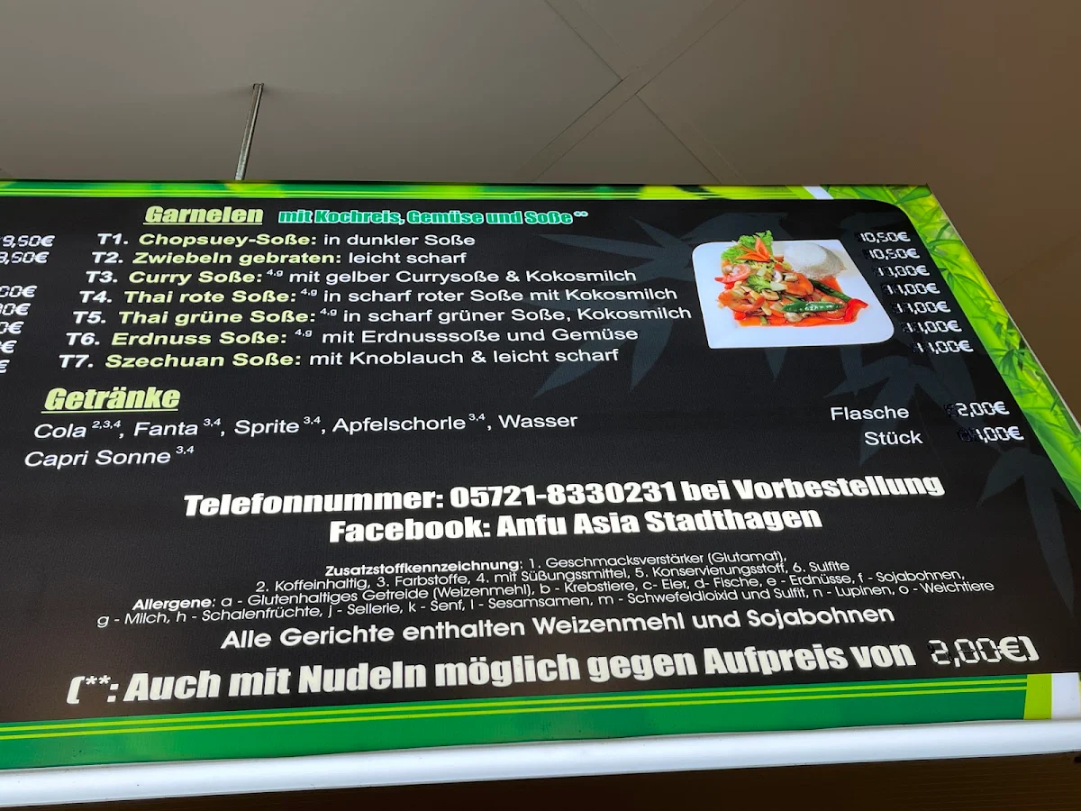 Speisekarte, Asia Anfu im Kaufland Stadthagen