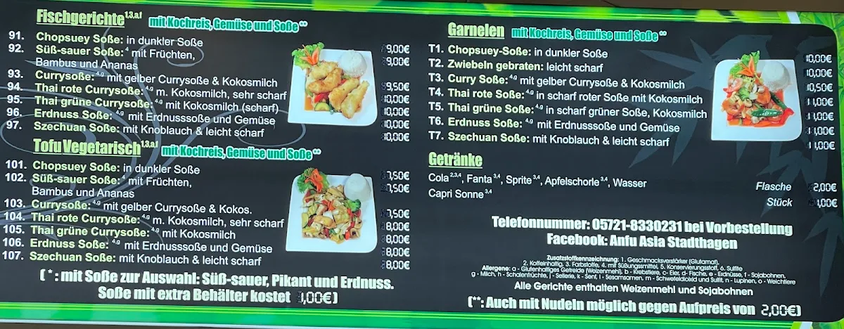 Speisekarte, Asia Anfu im Kaufland Stadthagen