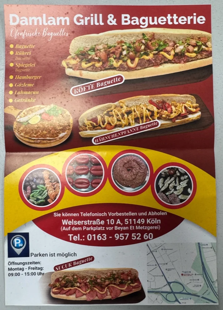 Speisekarte, Damlam Grill