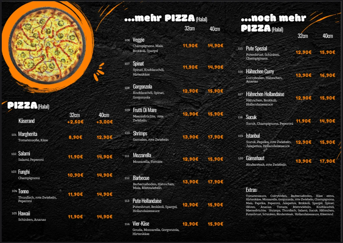 Speisekarte, Pizza Halla
