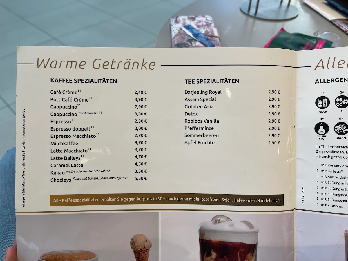 Speisekarte, Eiscafé La Luna - Paunsdorf Center