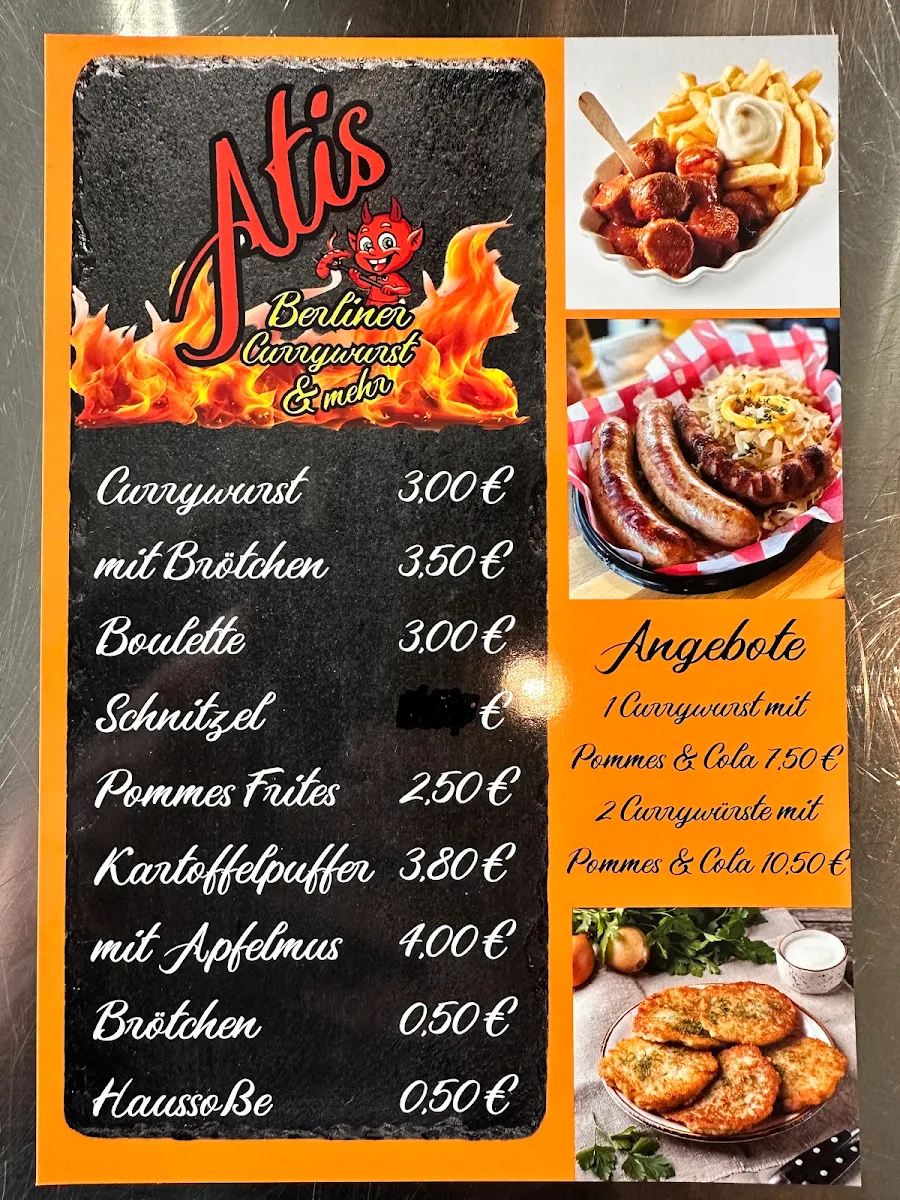 Speisekarte, Ati‘s Berliner Currywurst & mehr