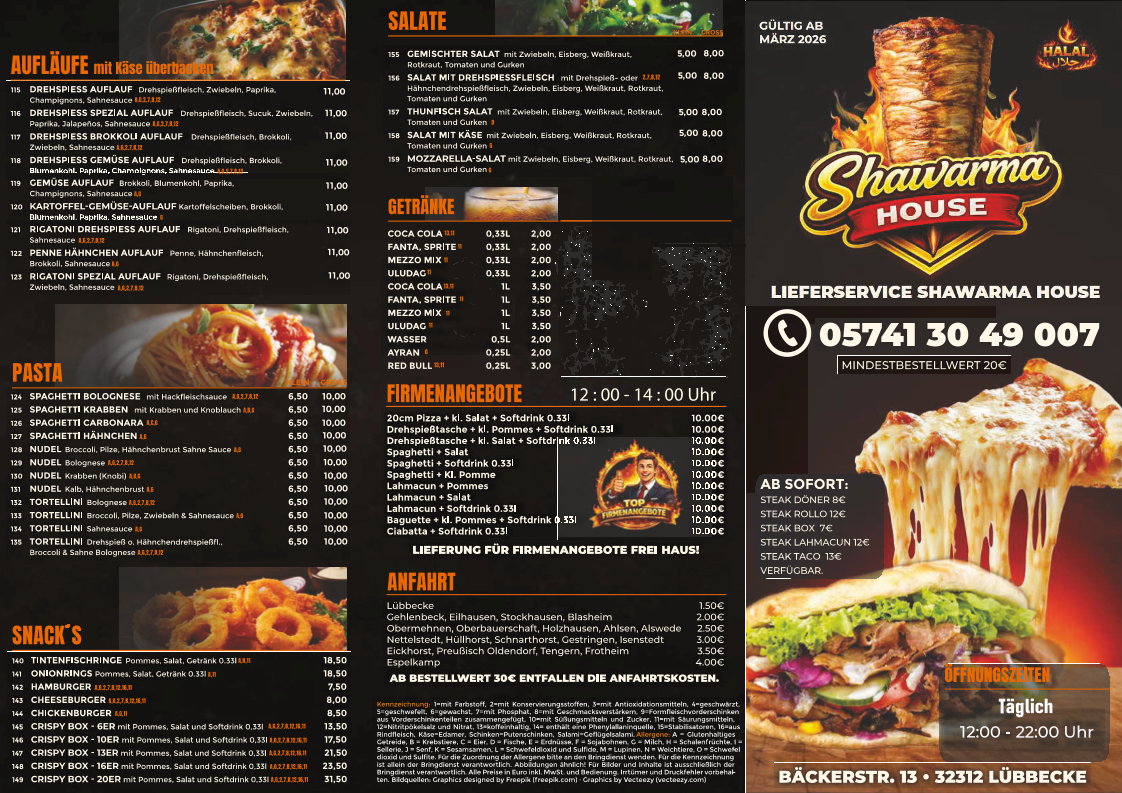 Speisekarte, Pizza & Döner House Lübbecke