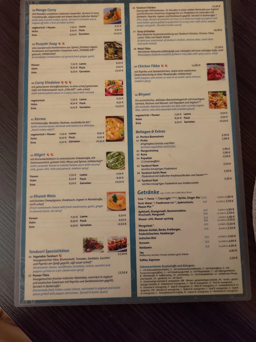 Speisekarte, Taste of India Dresden