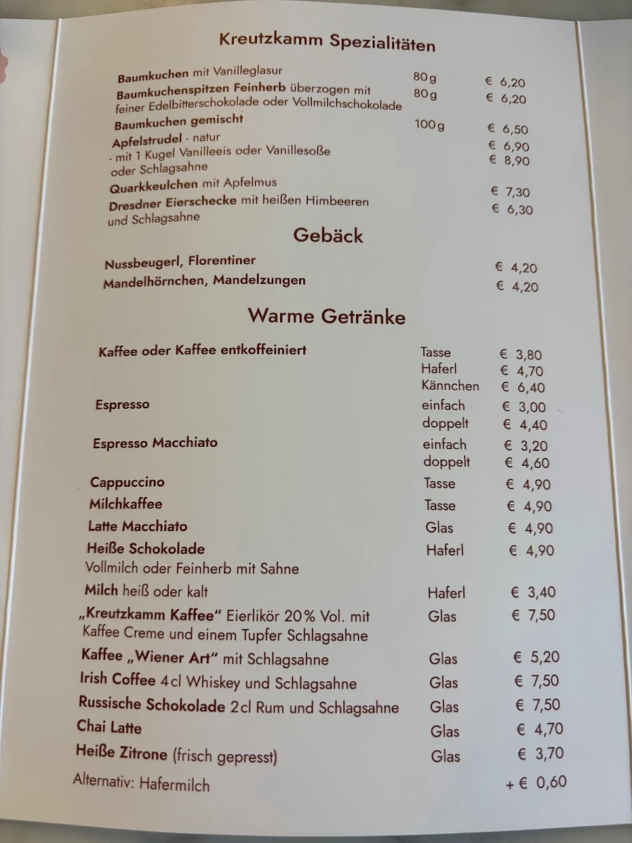 Speisekarte, Conditorei Café Kreutzkamm Dresden
