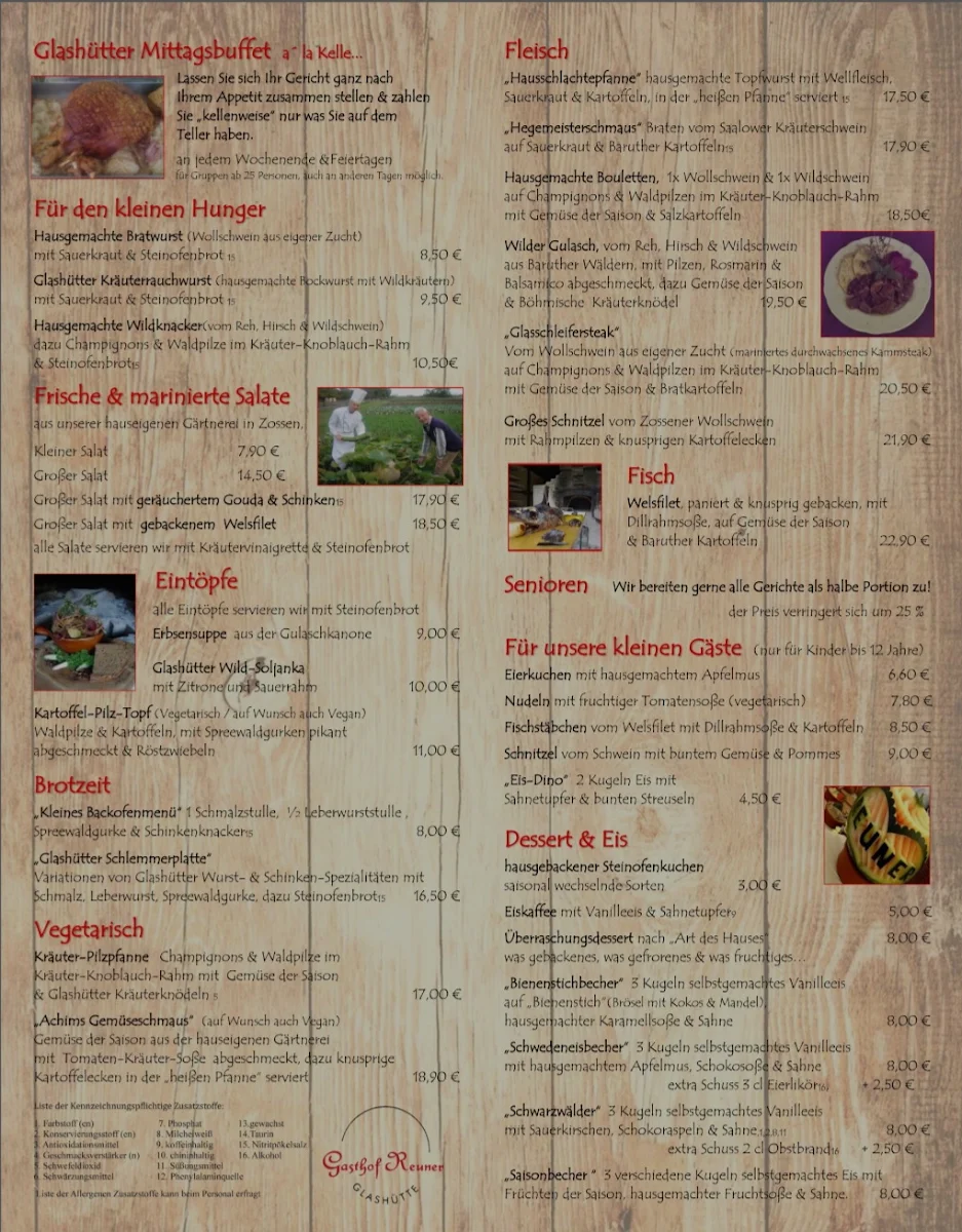 Speisekarte, Gasthof Reuner Restaurant & Biergarten