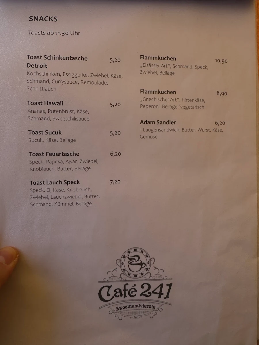 Speisekarte, Café 241 - Remseck am Neckar