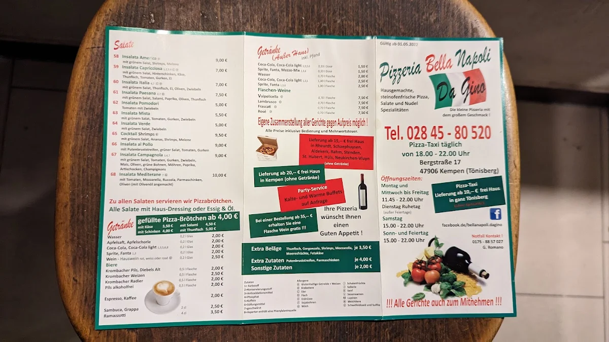 Speisekarte, Pizzeria Bella Napoli