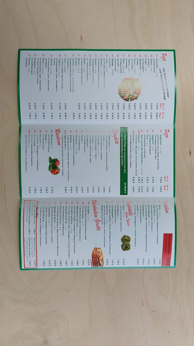 Speisekarte, Pizzeria Bella Napoli