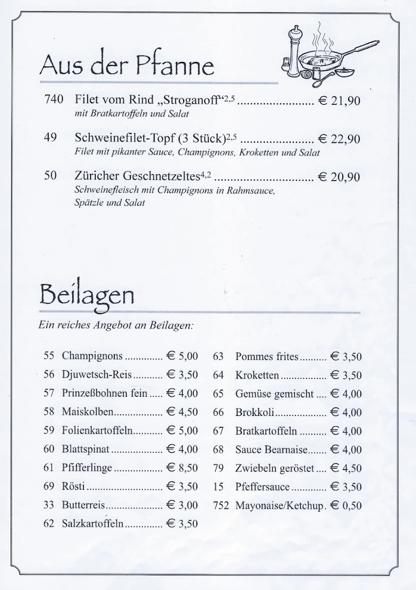 Speisekarte, Hotel NIKE & Restaurant Haus Wessels - Bottrop