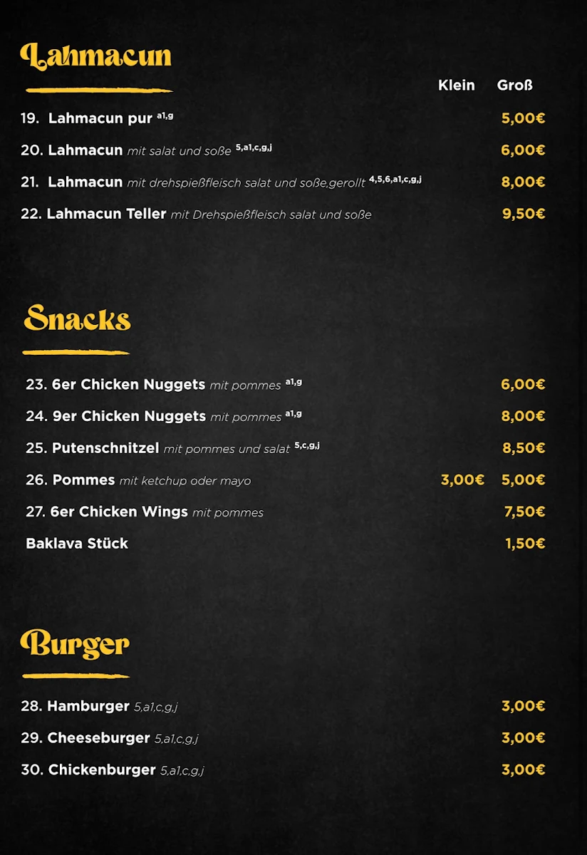 Speisekarte, Civan Kebab Haus