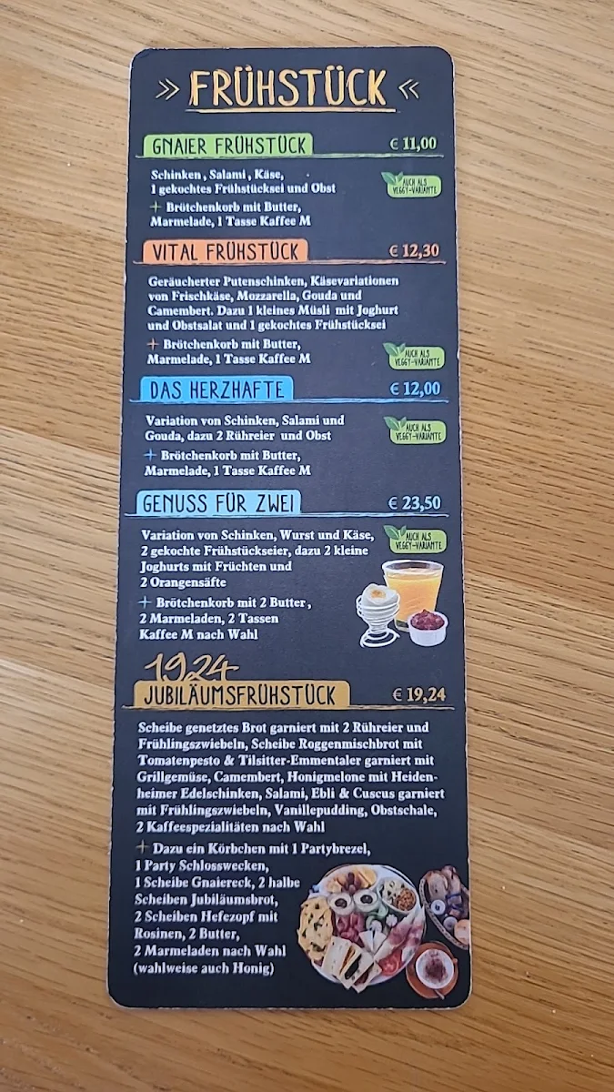 Speisekarte, Bäckerei Gnaier in Gerstetten