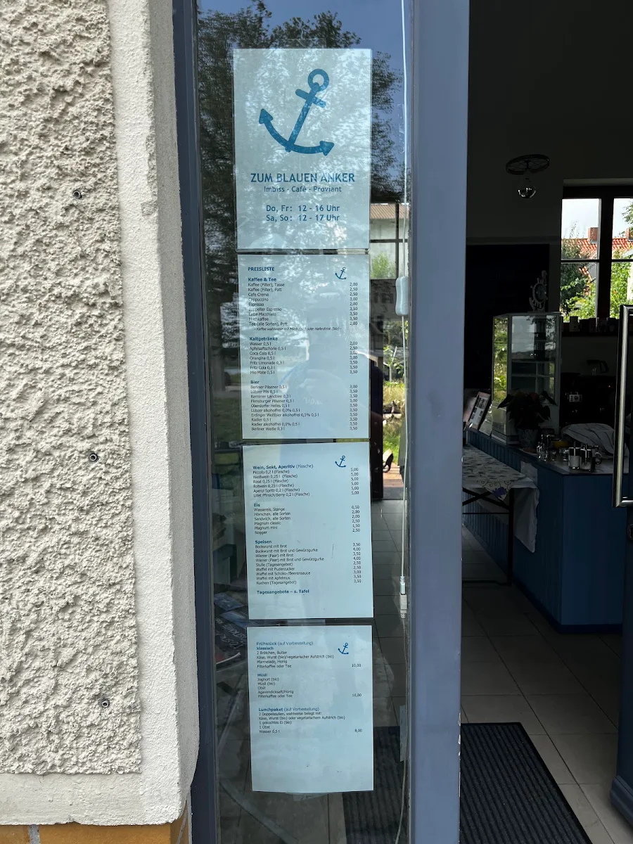 Speisekarte, Zum Blauen Anker - Imbiss, Café, Proviant