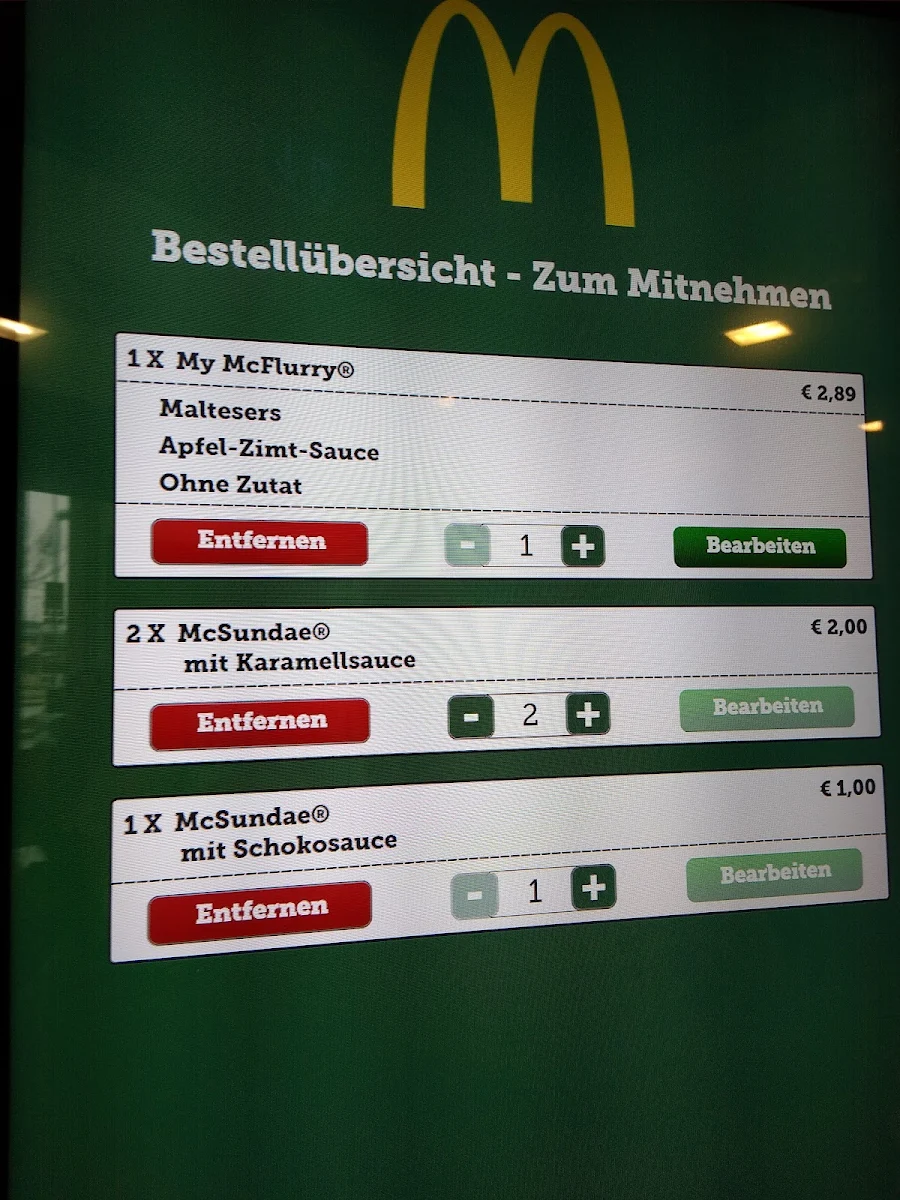 Speisekarte, McDonald's