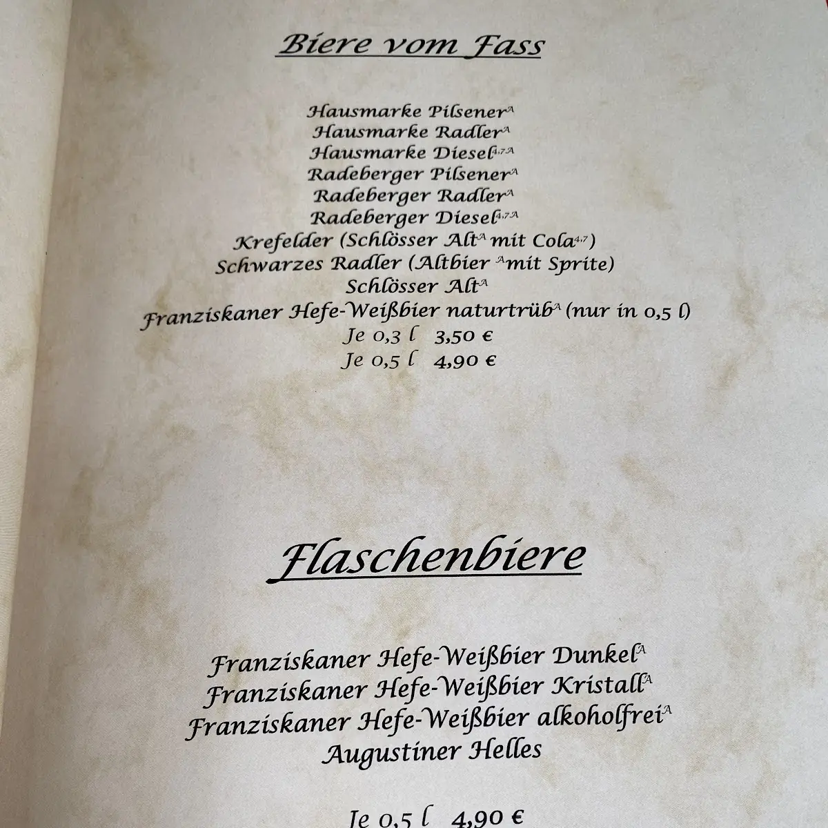 Speisekarte, Cafe 1900