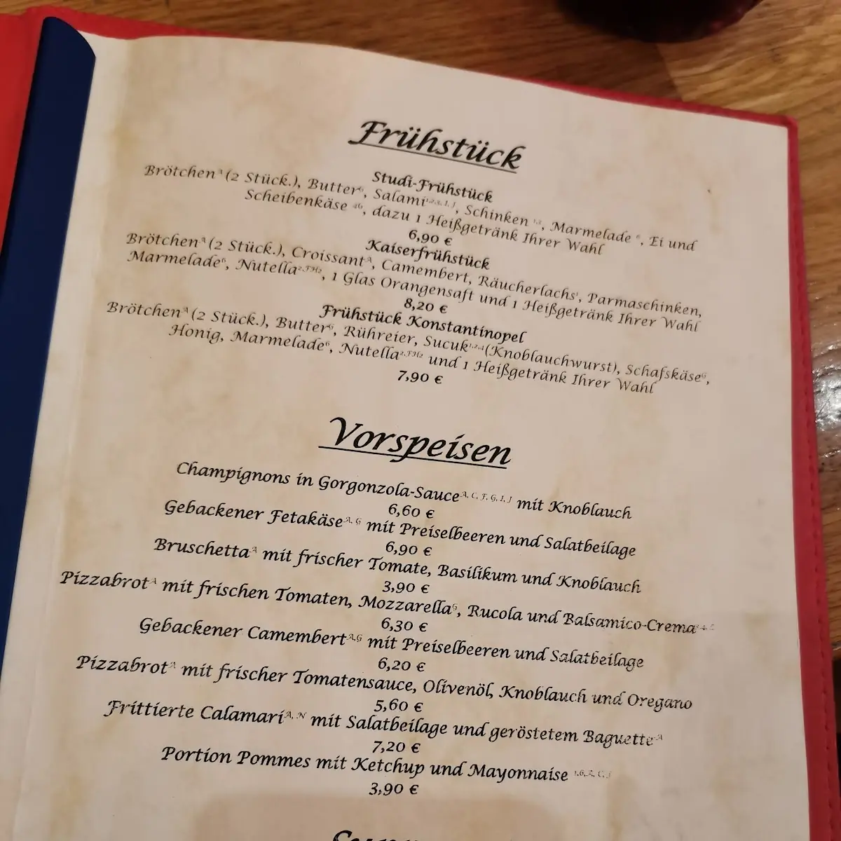 Speisekarte, Cafe 1900