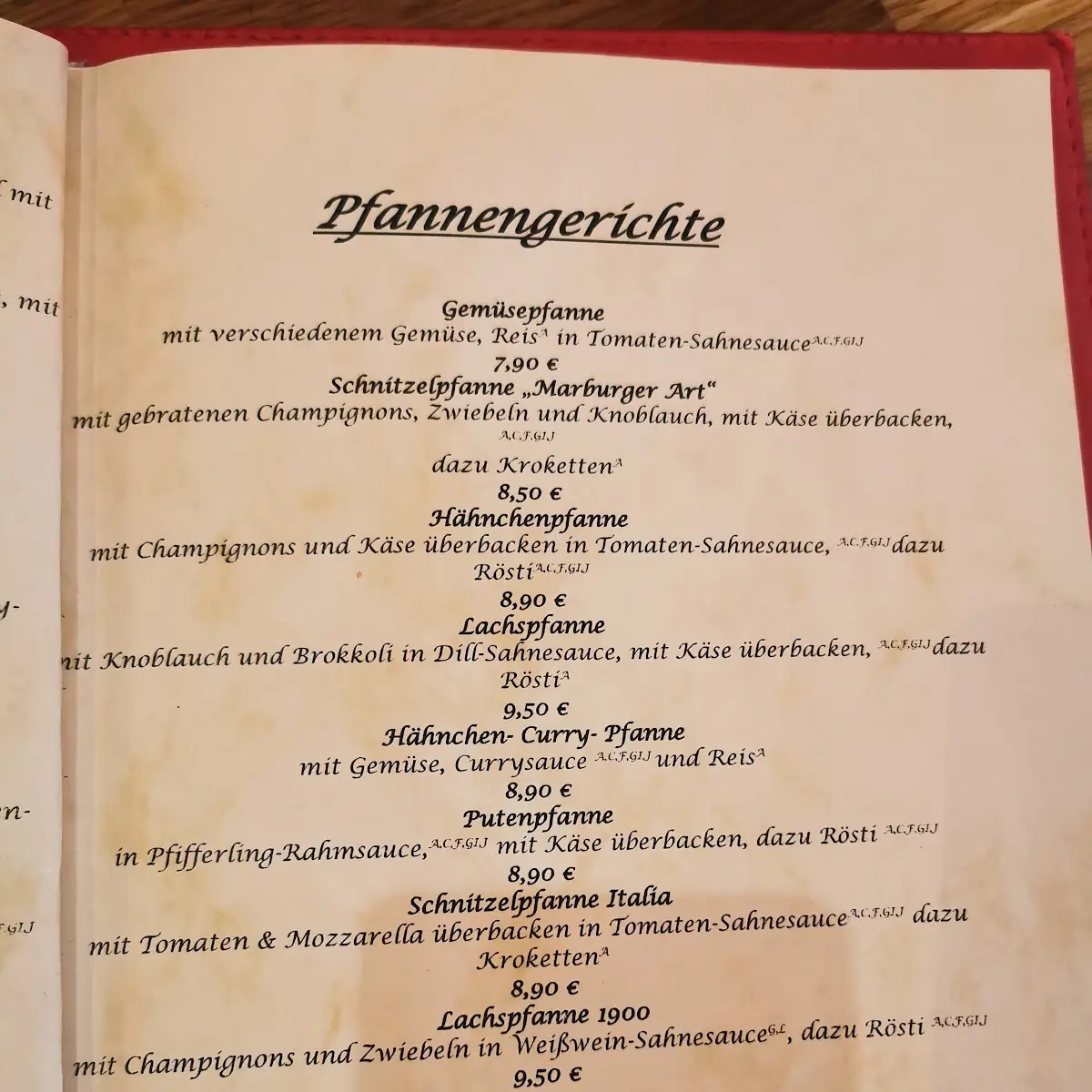 Speisekarte, Cafe 1900