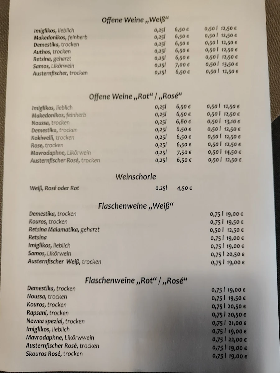 Speisekarte, Restaurant Sirtaki