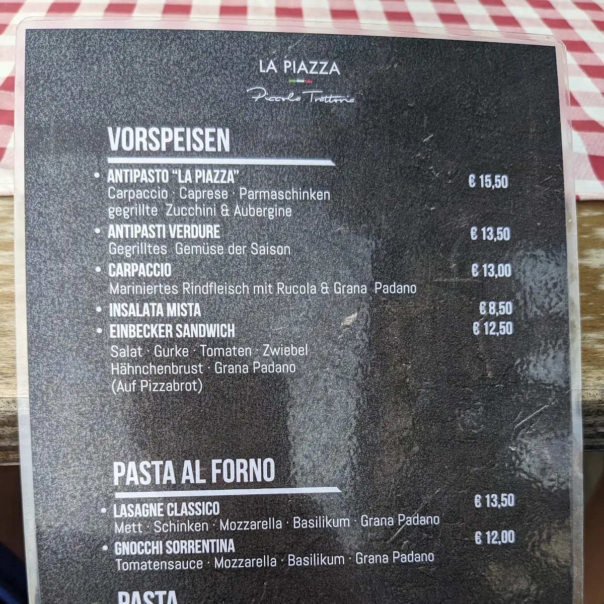 Speisekarte, Trattoria La Piazza