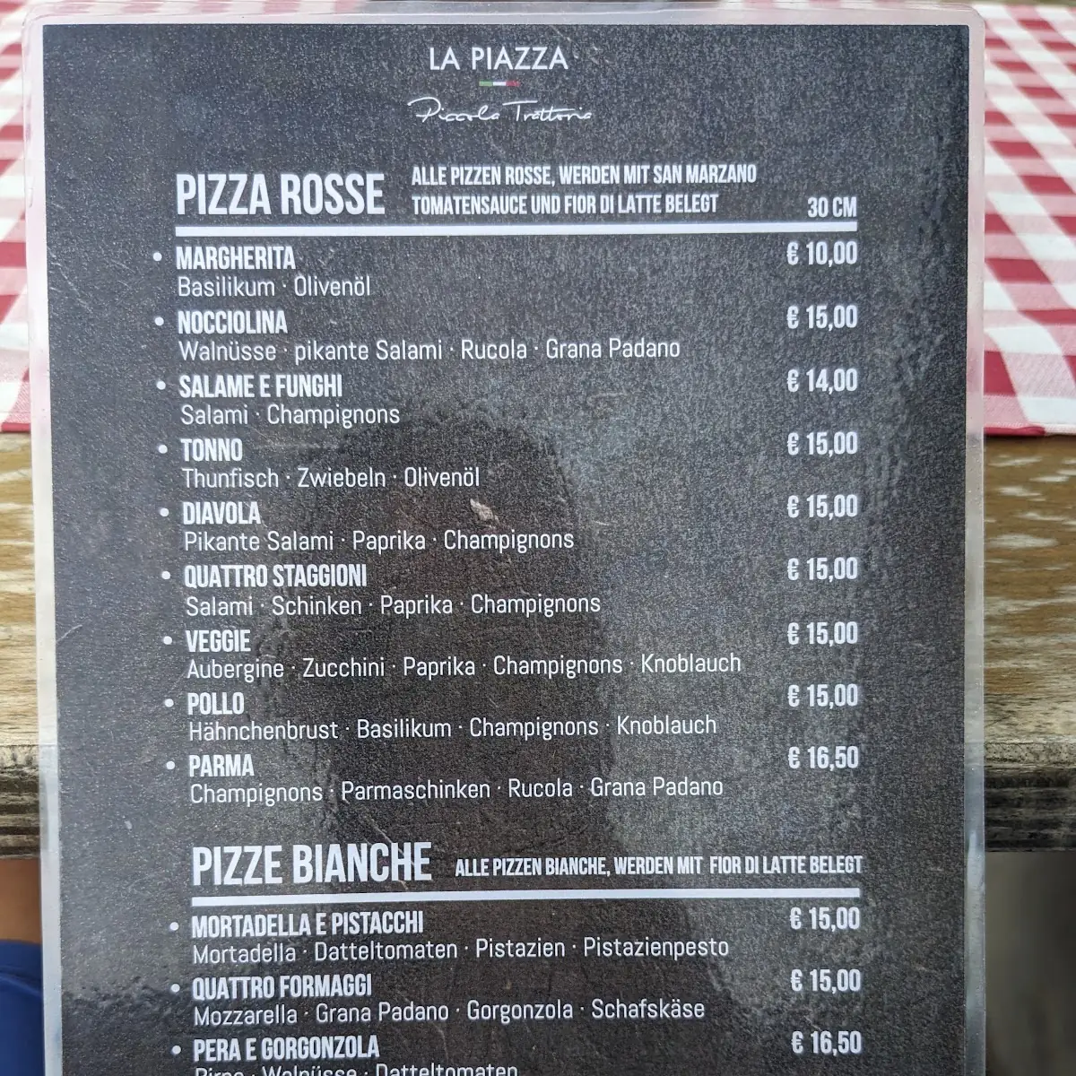 Speisekarte, Trattoria La Piazza