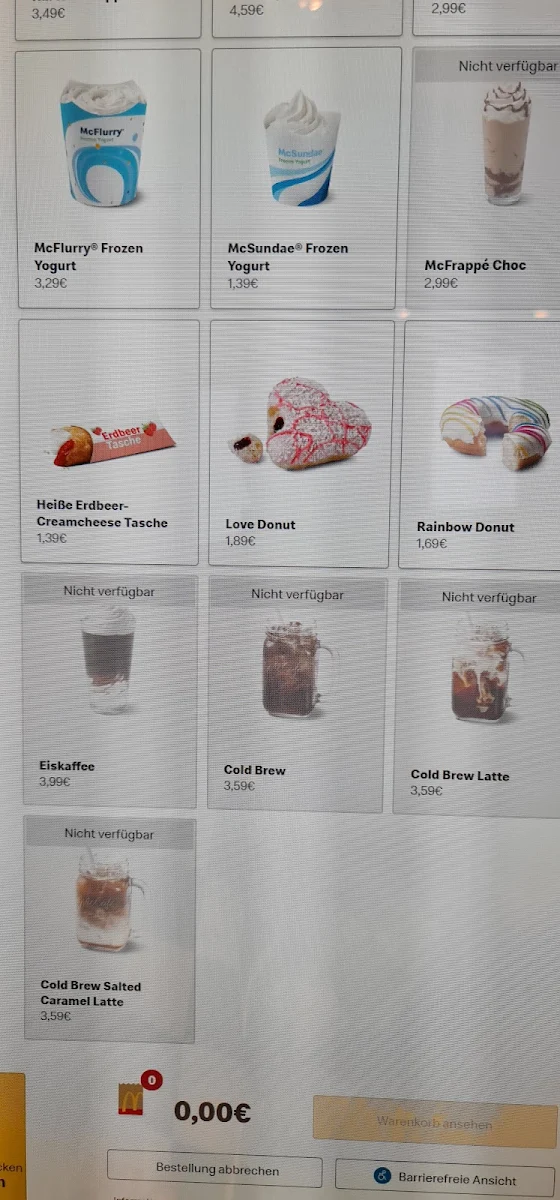 Speisekarte, McDonald's