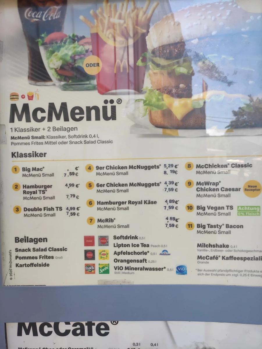 Speisekarte, McDonald's