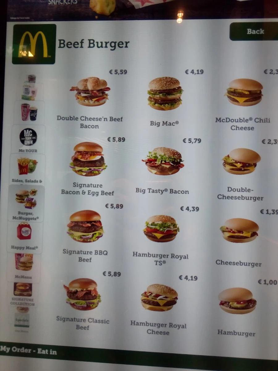 Speisekarte, McDonald's