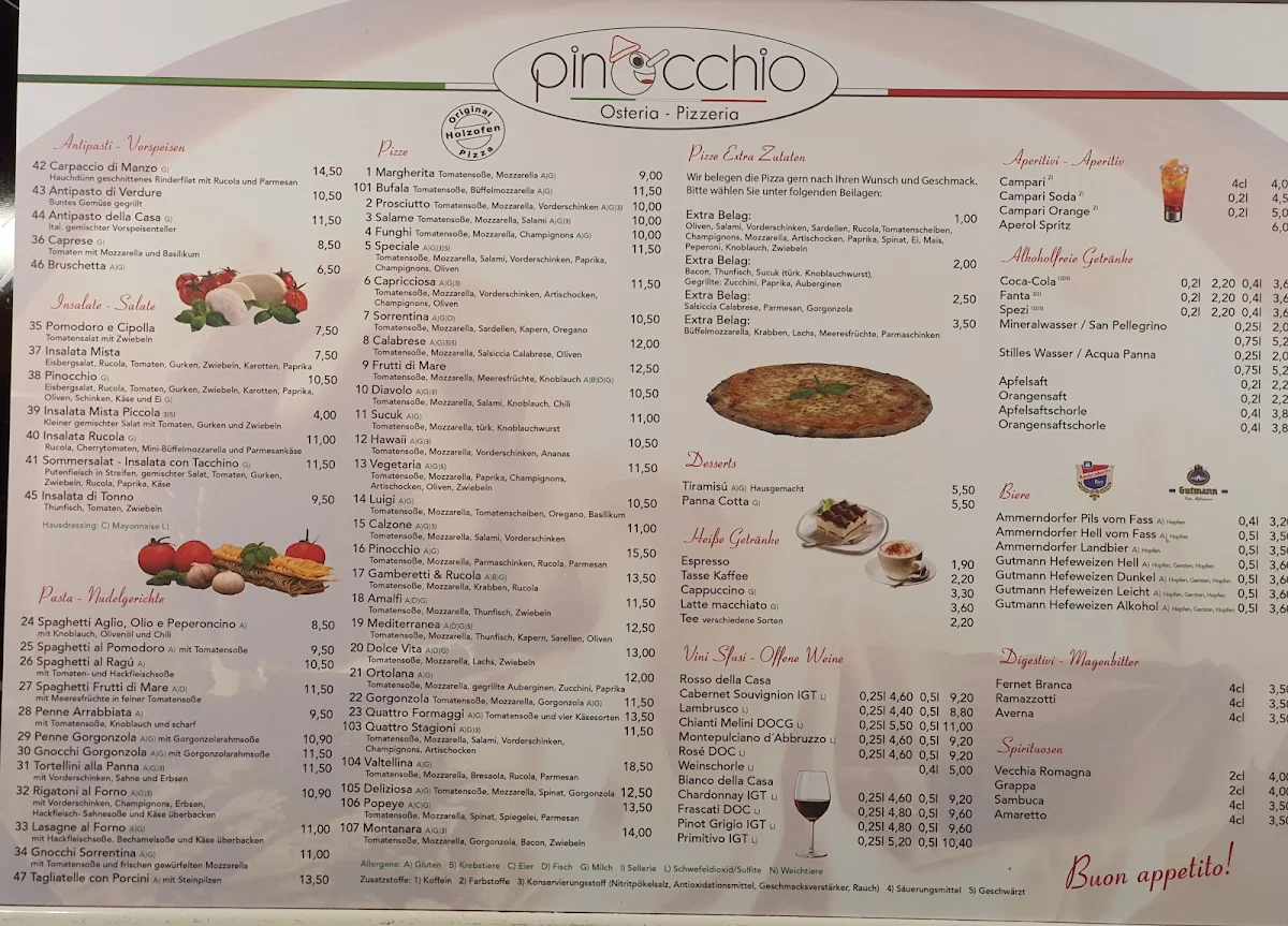 Speisekarte, Pinocchio