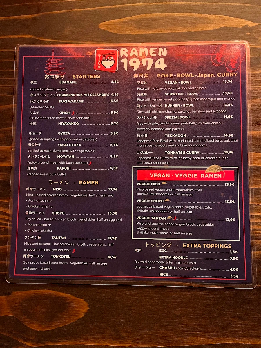 Speisekarte, Ramen 1974