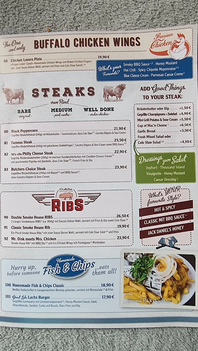 Speisekarte, 50s ville Diner Zwickau